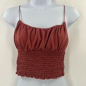 Urban Outfitters Crop‎ Top S Rust Smocked Ruched Modal Blend Cami Tank Y2K Boho